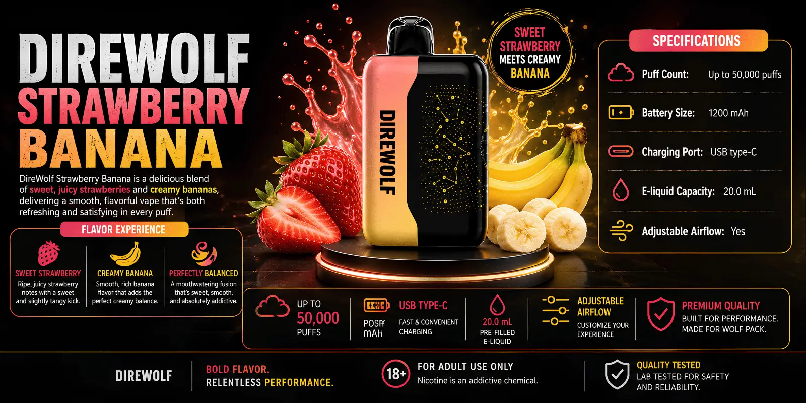 DireWolf Strawberry Banana Flavor