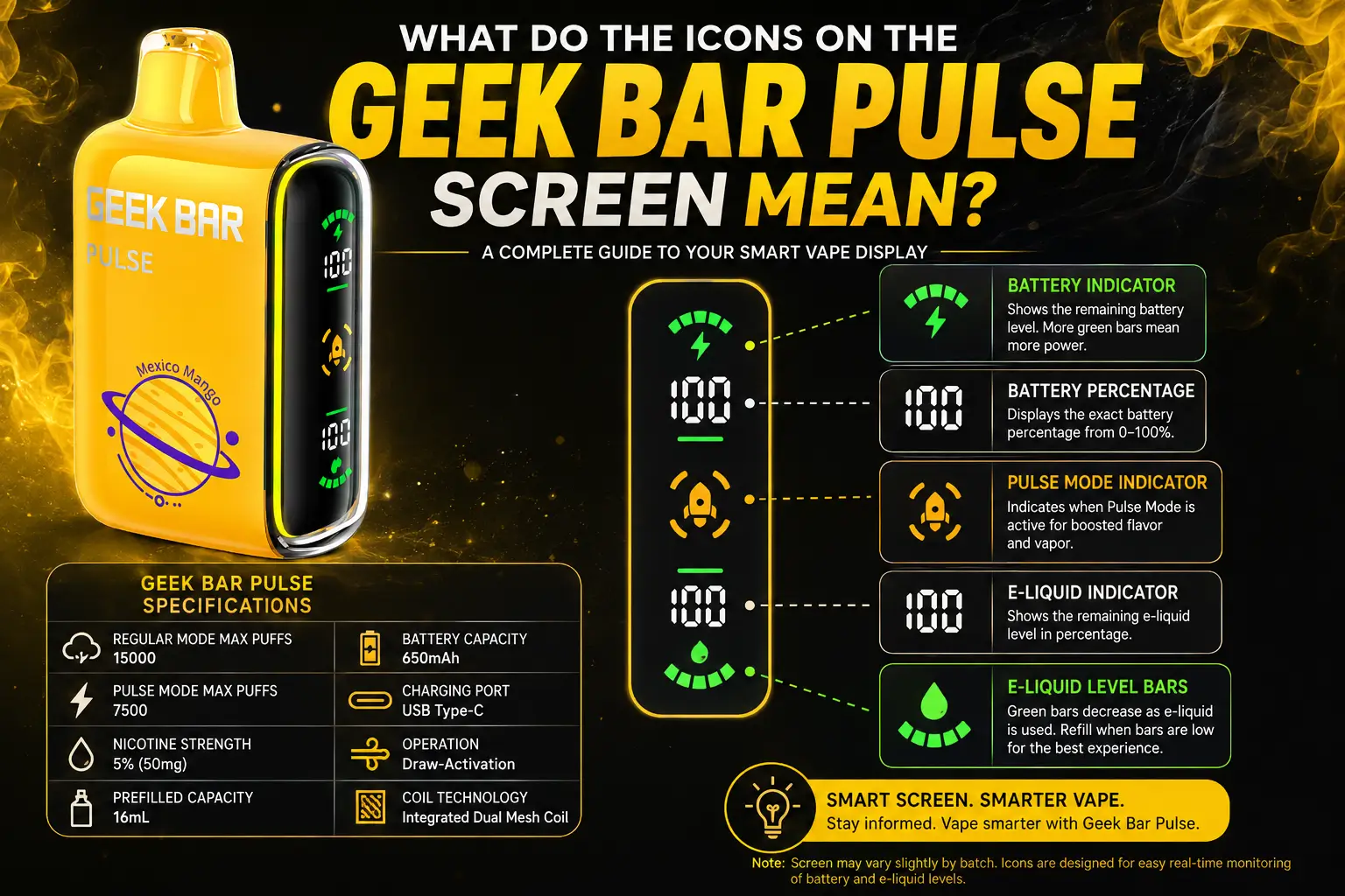 What Do the Icons on the Geek Bar Pulse Screen Mean