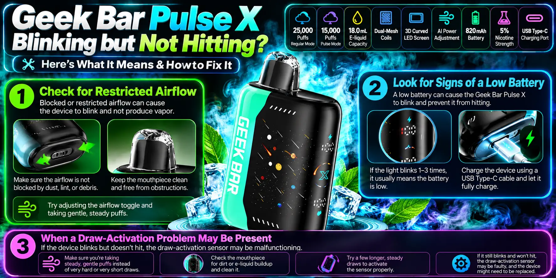 Geek Bar Pulse X Blinking but Not Hitting
