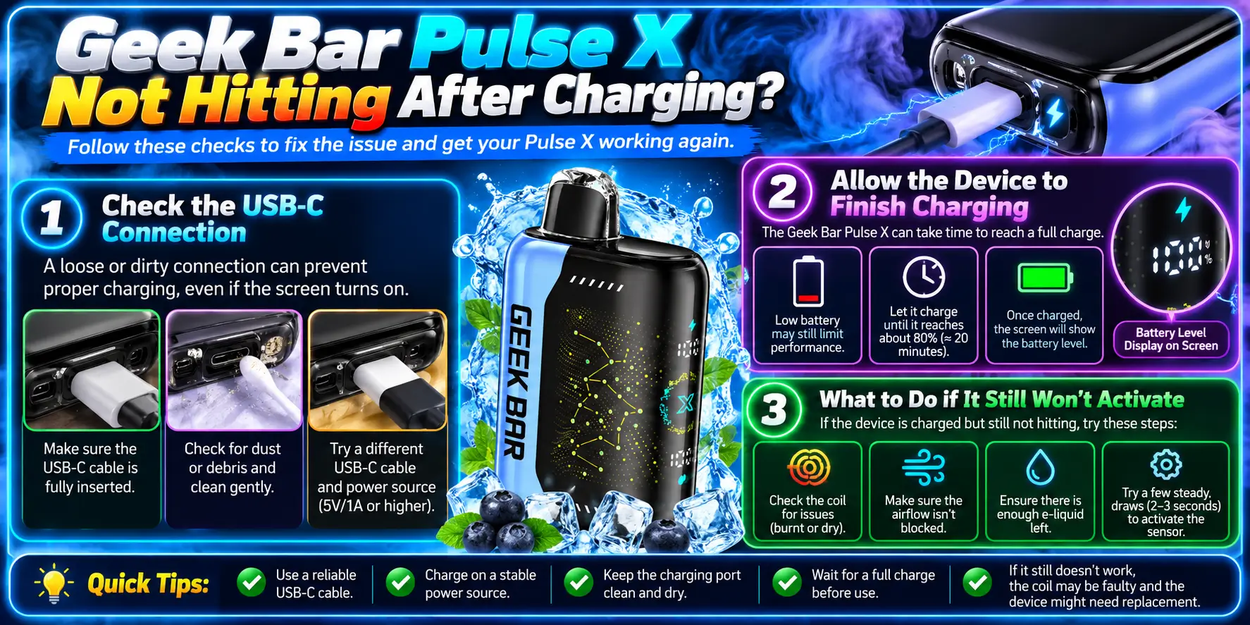 Geek Bar Pulse X Not Hitting After Charging