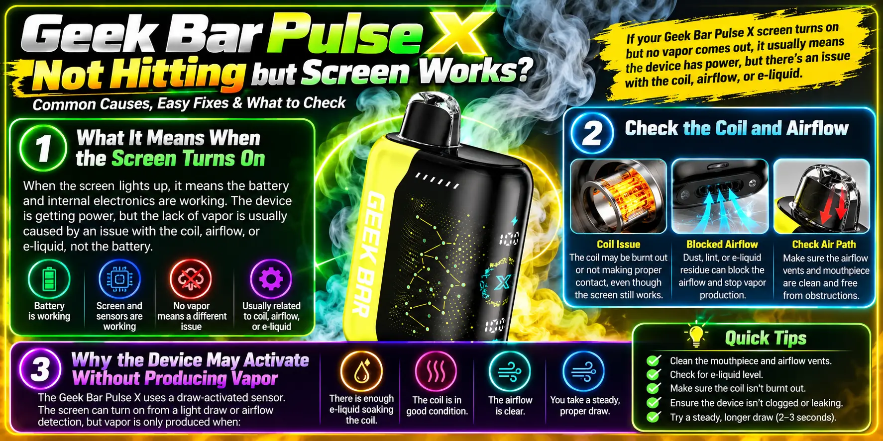 Geek Bar Pulse X Not Hitting but Screen Works