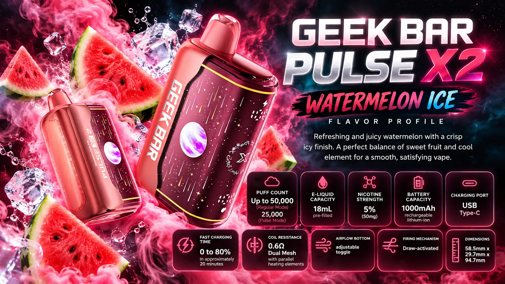 Geek Bar Pulse X2 Watermelon Ice Flavor